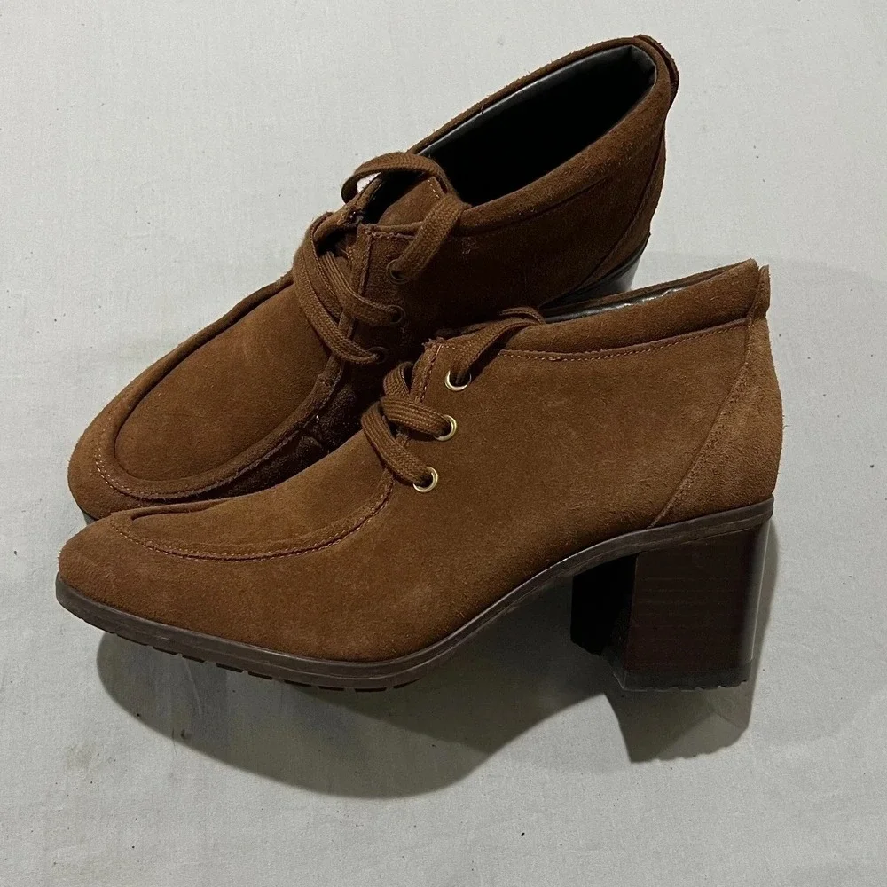 Naturalizer Lesson Womens Chestnut Brown Suede Lace Up Moc Ankle Heel Boots 8.5M
